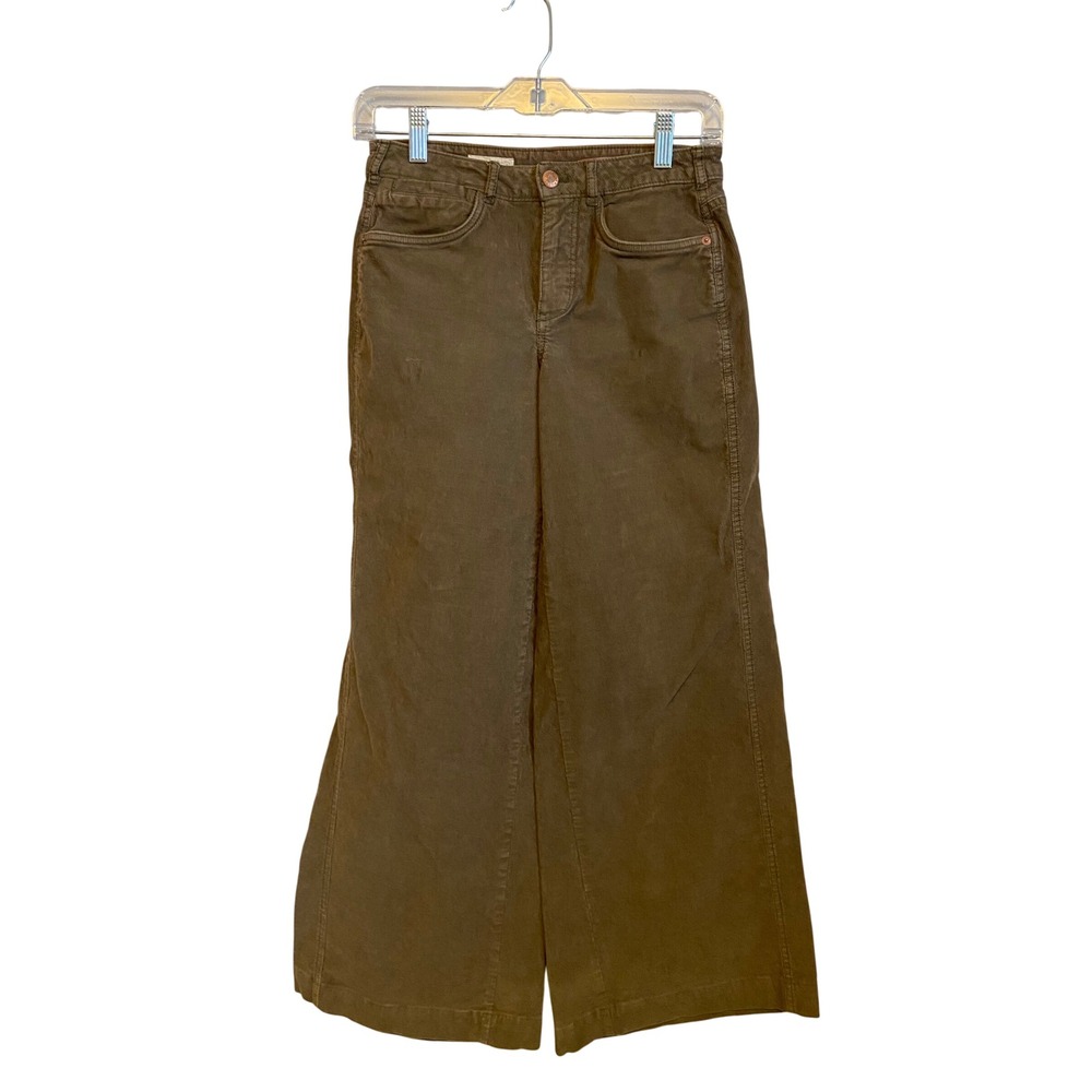 Anthropologie Pilcro Women Brown Corduroy Wide Leg High Rise Pants 25